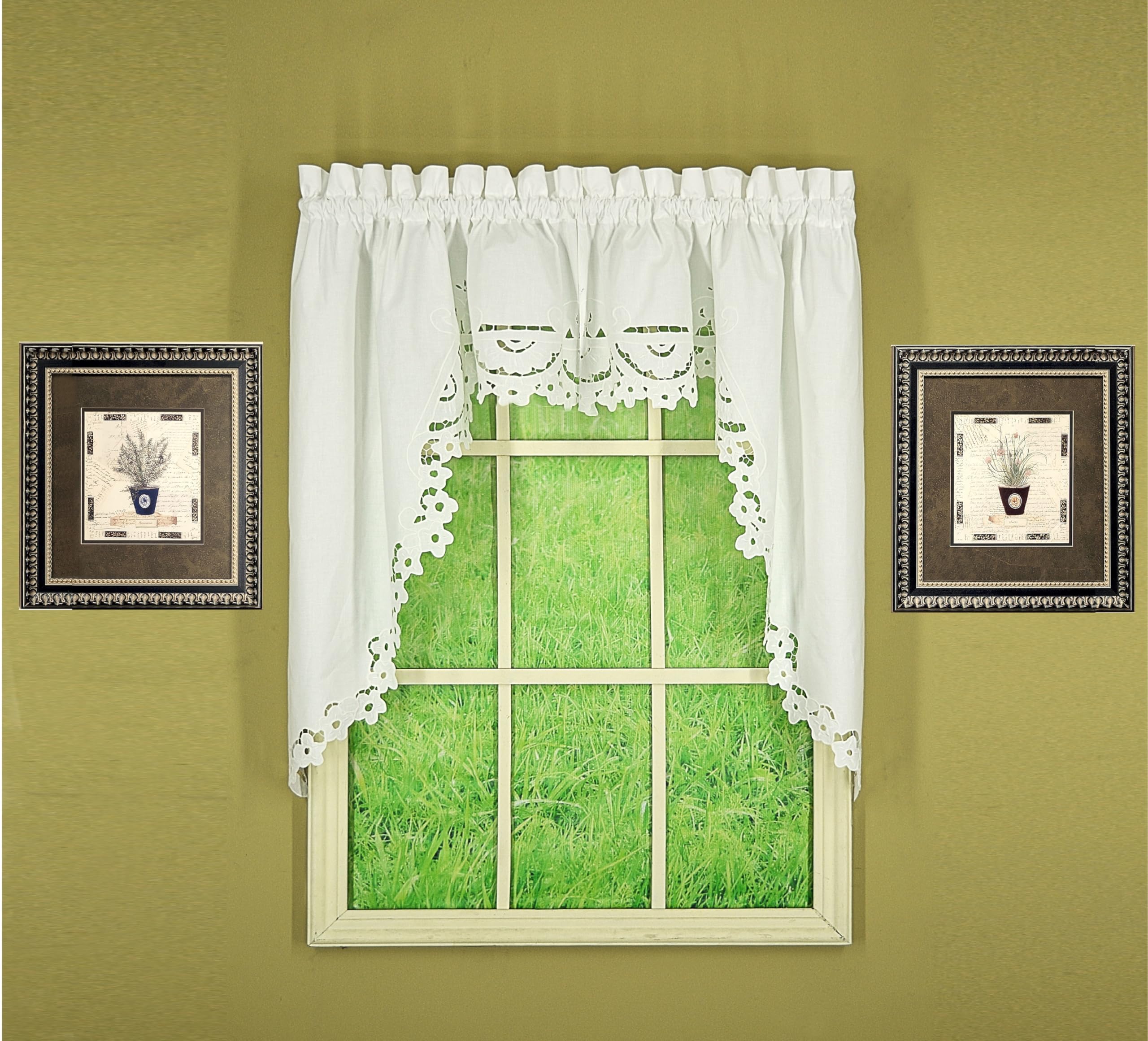 Todays Curtain Imperial Classic Drawn Cutwork Window Swag, 38-Inch, White