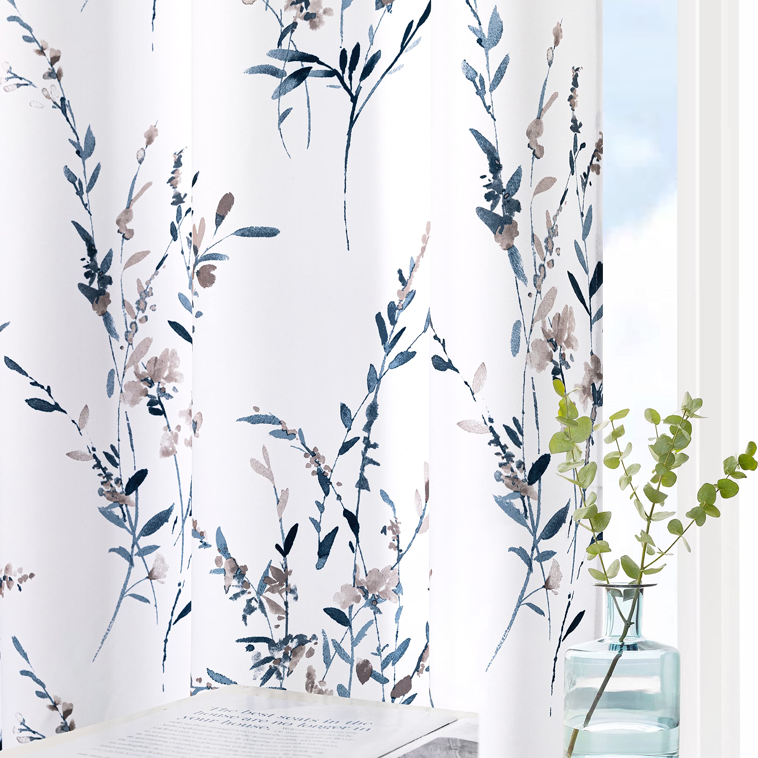 MYSKY HOME Living Room Curtains 84 inches Long Floral Curtains Light Filtering Thermal Insulated Soft for Dining Room Farmhouse 