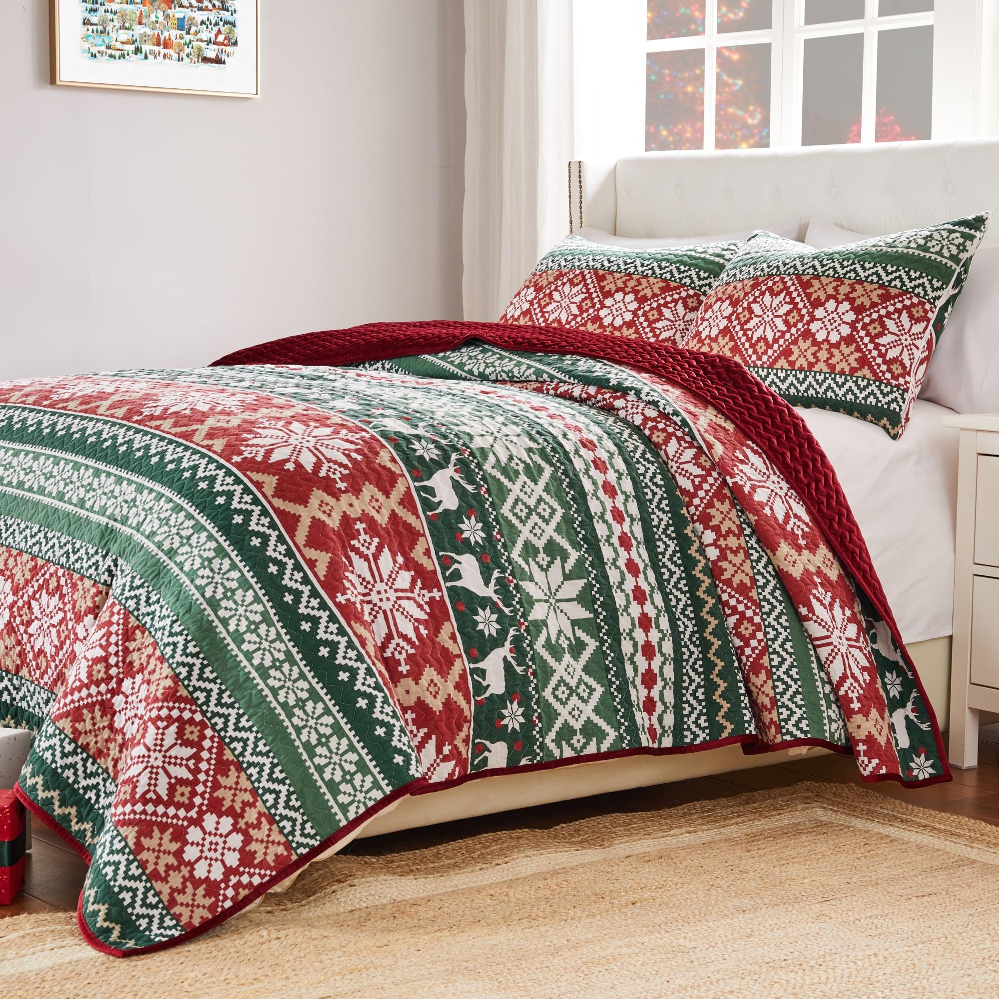 Greenland Home Fair Isle Velvet-Lined Quilt Set, 2-Piece Twin/XL - Red