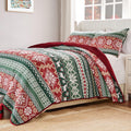Greenland Home Fair Isle Velvet-Lined Quilt Set, 3-Piece Full/Queen - Red