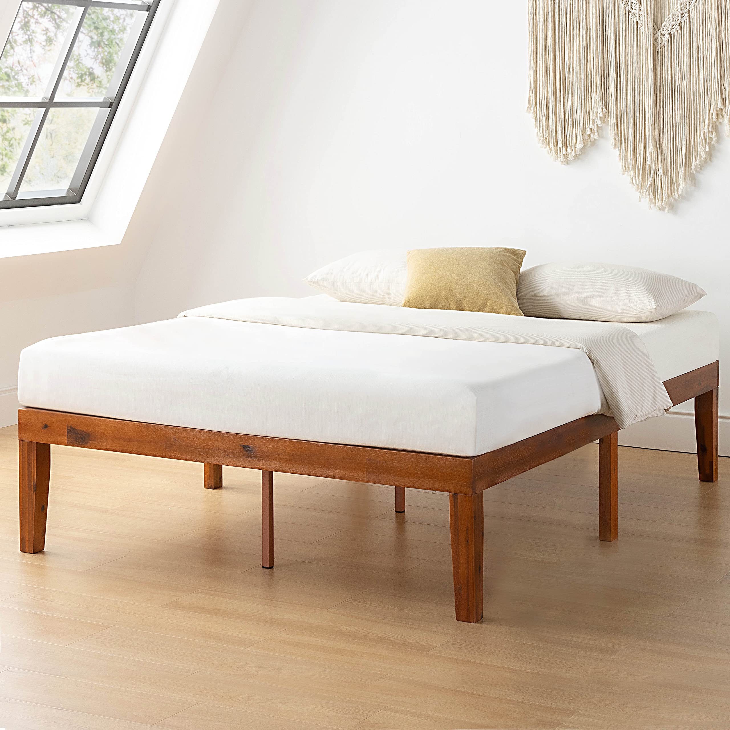 Mellow Naturalista Classic 16 Inch Solid Wood Platform Bed with Wooden Slats, Cherry, King