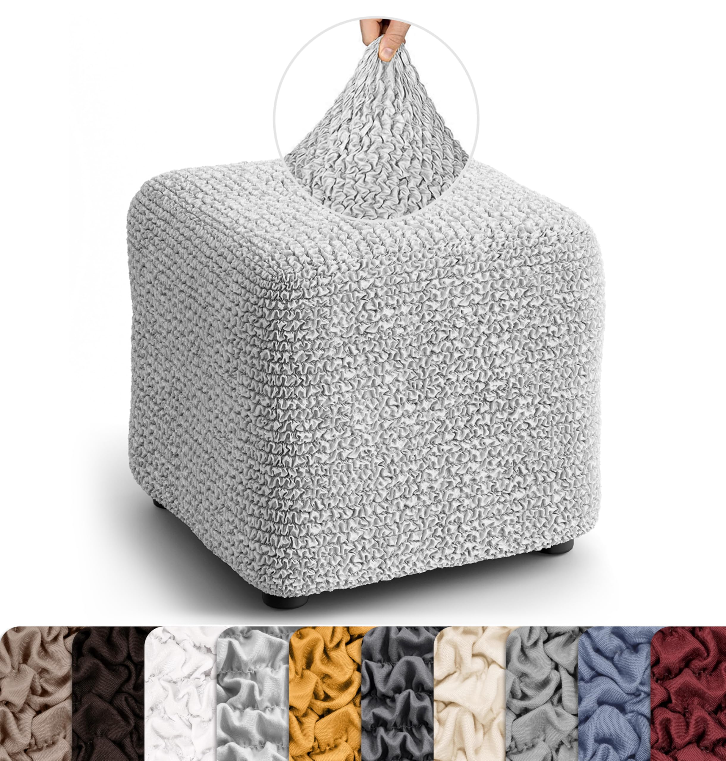 PAULATO BY GA.I.CO. Small Ottoman Cover Stool Cover Pouf Slipcover - Soft Polyester Fabric Slipcover - 1-Piece Form Fit Stretch 