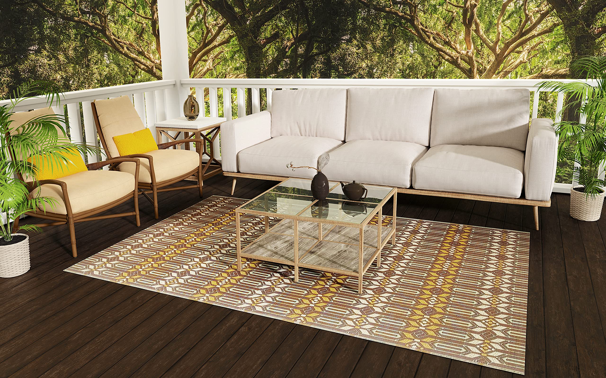Mad Mats Geometric Outdoor Rug, Reversible Plastic Mat (6 x 9, Moroccan - Arts & Crafts)