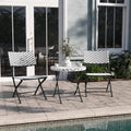 EMMA + OLIVER Ciel Three Piece Folding Bistro Set - Black and White PE Rattan - Black Metal Frames - Indoor/Outdoor Use