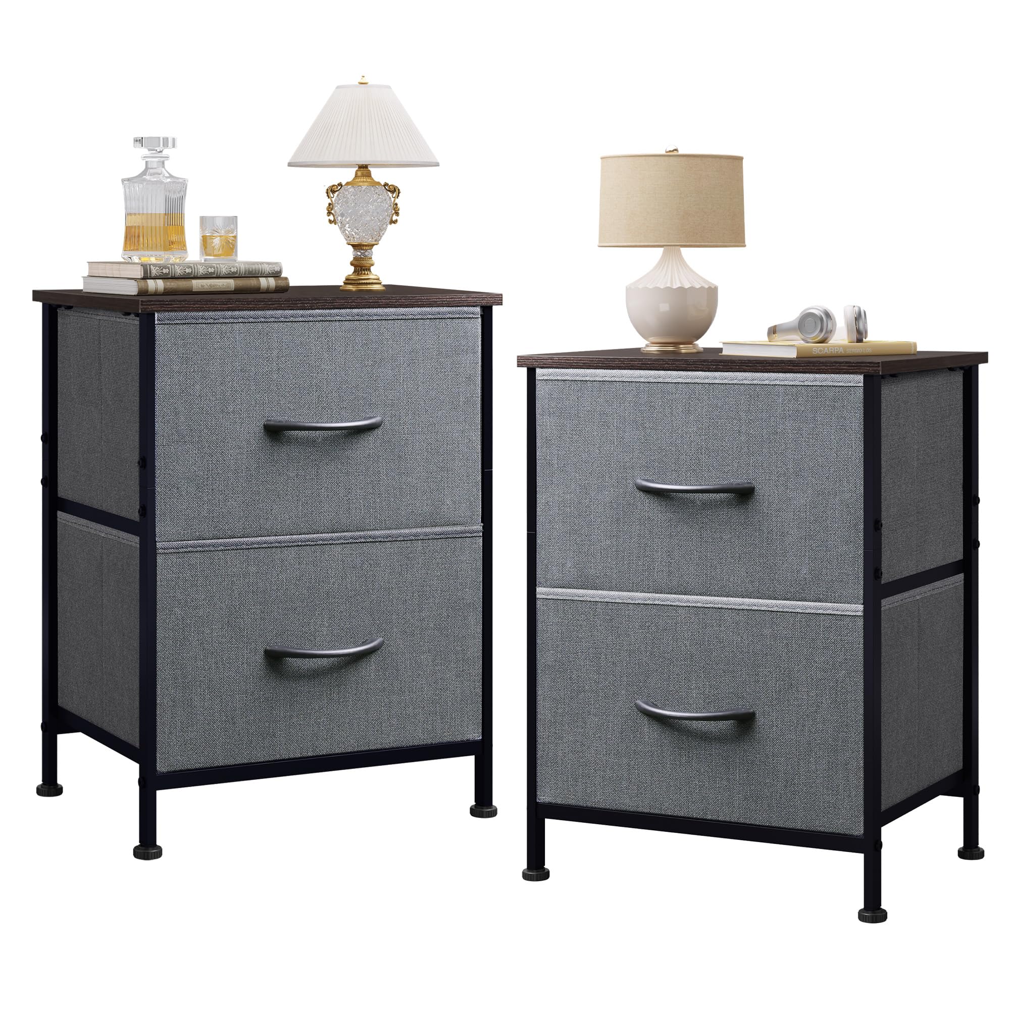 WLIVE Night Stand Set 2, Dresser and Nightstand Sets, Small Dresser for Bedroom with 2 Drawers, End Table with Fabric Bins for C