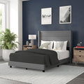 Flash Furniture Hollis Upholstered Platform Bed - Gray Faux Linen Wingback Headboard - Full - Mattress Foundation with Slatted S
