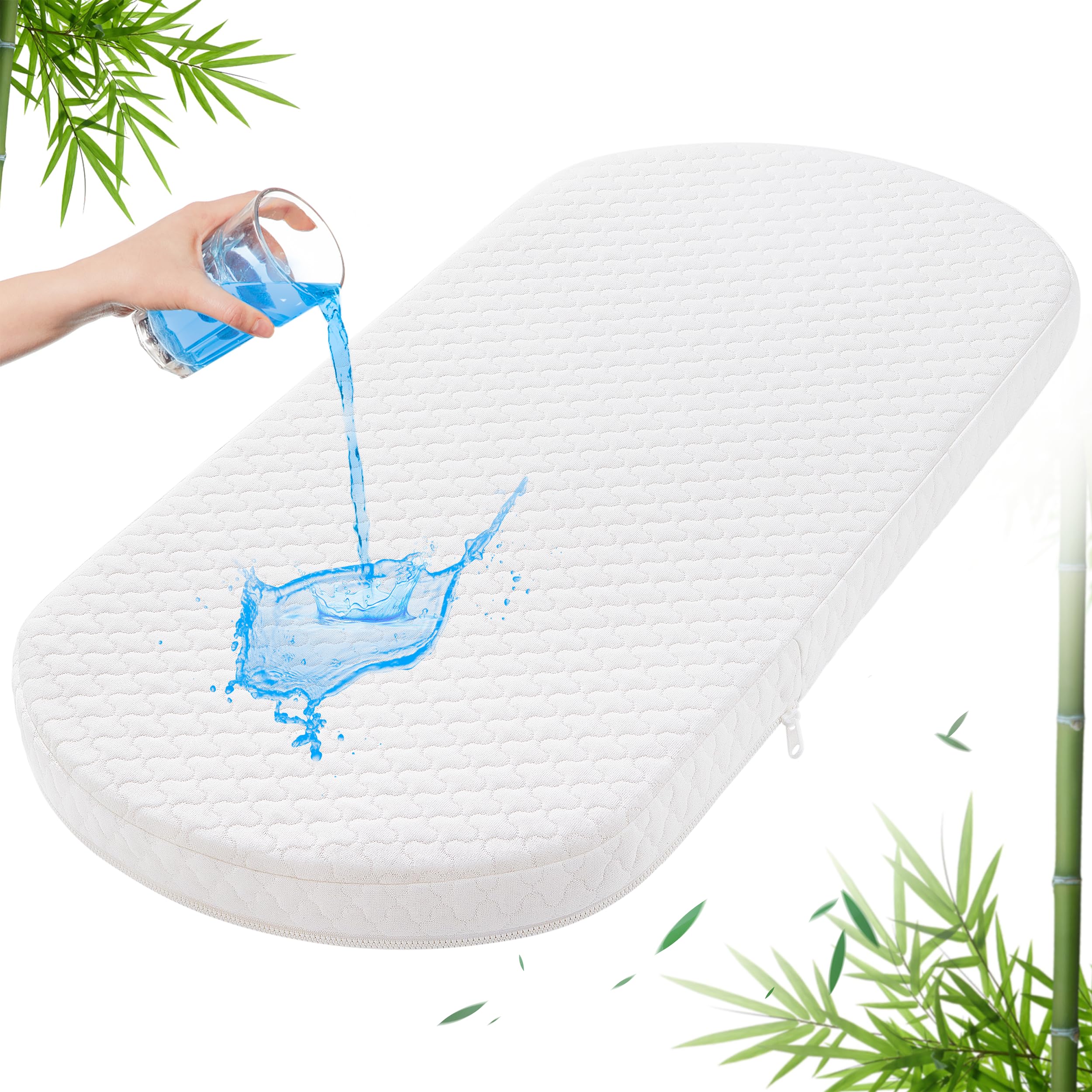 Pro Goleem Baby Bassinet Mattress Pad 32x16 Oval - Waterproof Bamboo Cover, Ultra-Soft, Breathable, Non-Toxic Topper, for Cradle