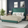 Flash Furniture Bianca Upholstered Platform Bed - Emerald Velvet Upholstery - Queen - Wingback Headboard - Slatted Mattress Foun