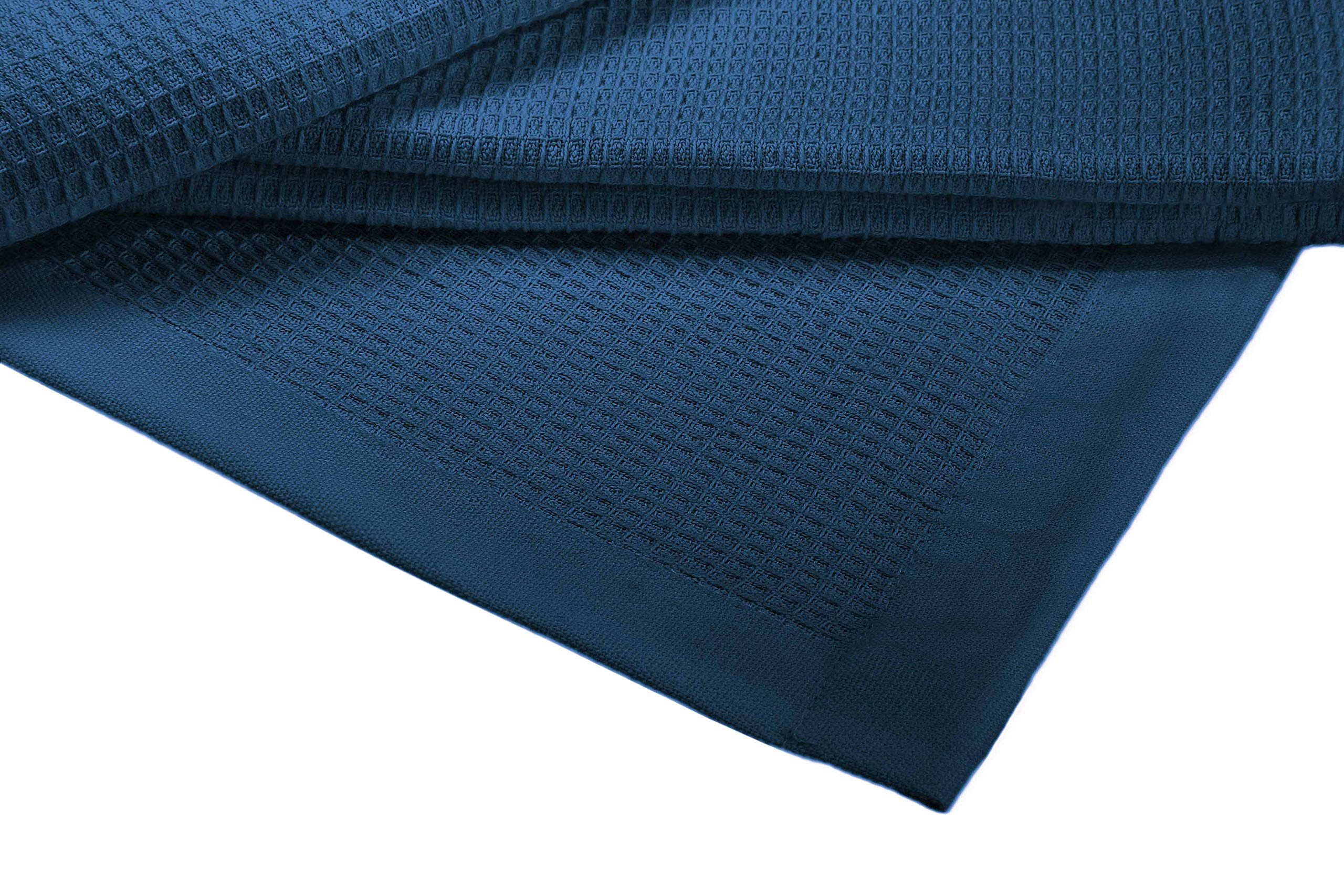 Crover Collection All Season Thermal Waffle Cotton Twin Blanket 66x90 Deep Blue with Deep Plain Edge Border Durable and Soft