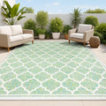 JONATHAN Y Moroccan Trellis Indoor Outdoor Area Rug 5X8 Cream/Green, Trebol Textured Weave for Backyard, Patio, Porch, Easy-Clea