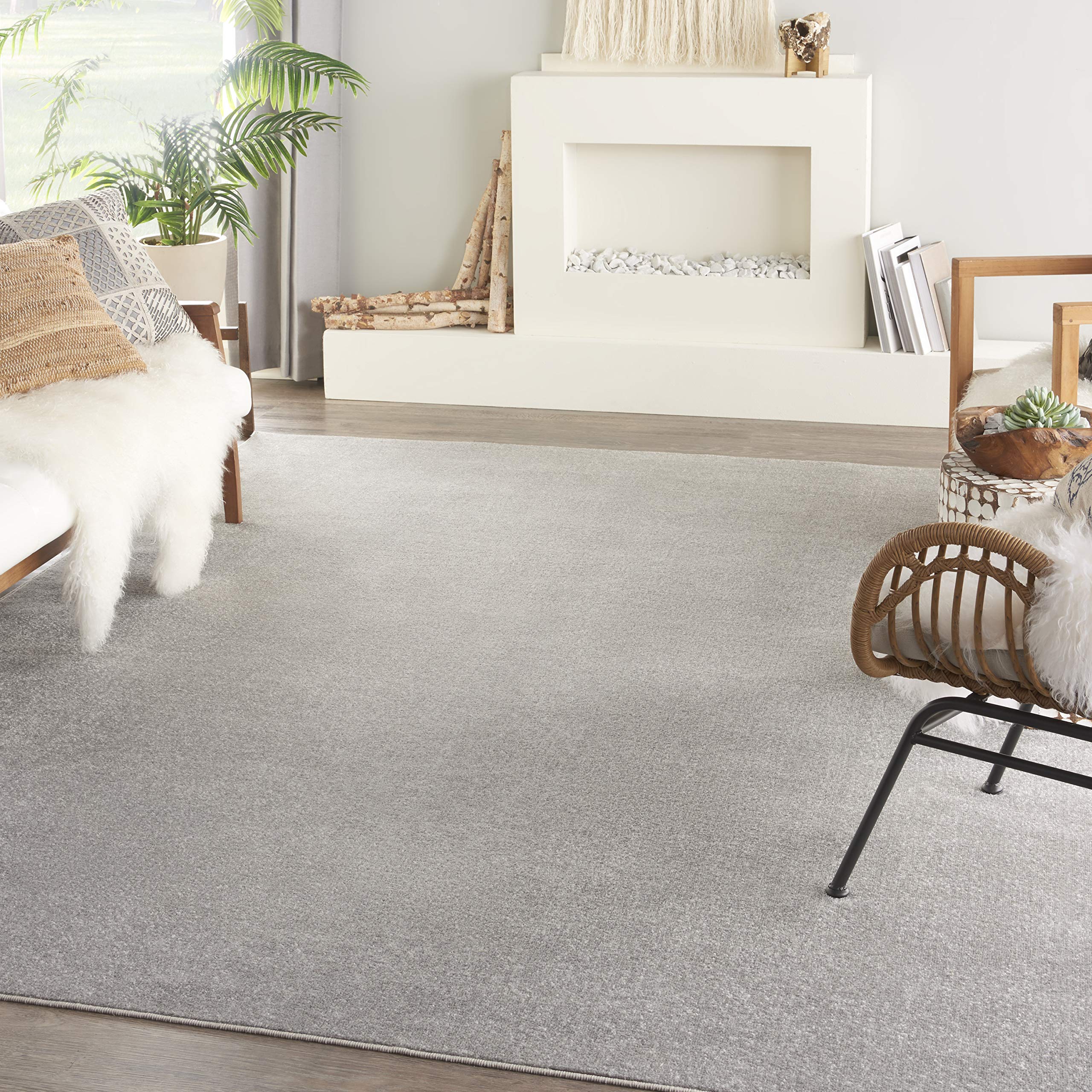 Nourison Home Essentials Indoor/Outdoor Silver Grey 7 x 10 Area Rug, Easy Cleaning, Non Shedding, Bed Room, Living Room, Dinin