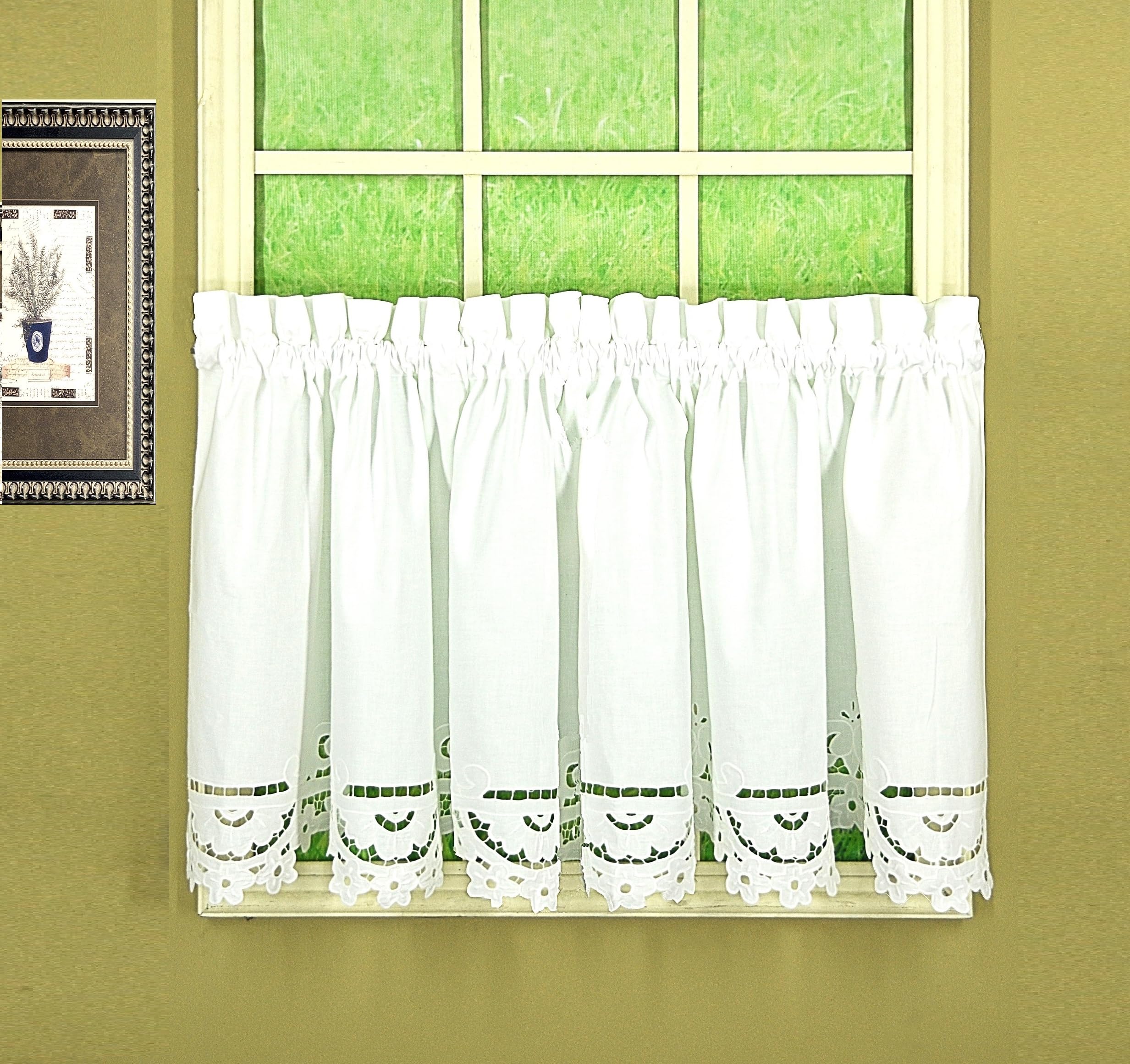 Todays Curtain Imperial Classic Drawn Cutwork Window Tier, 24-Inch, White