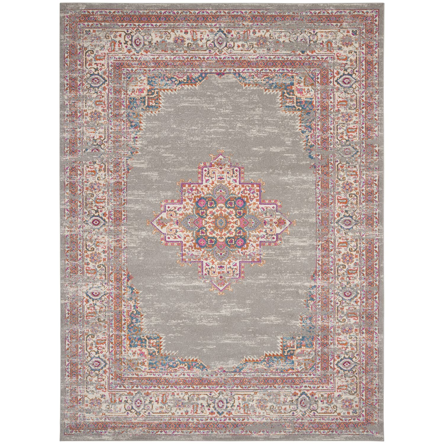 Nourison Passion Grey 9 x 12 Area Rug, Boho, Traditional, Easy Clean, Non Shedding, Bed Room, Living Room, Hallway (9x12)