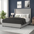 Flash Furniture Quinn Upholstered Platform Bed - Gray Channel Stitched Wingback Headboard - Queen - Mattress Foundation with Sla