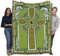 Pure Country Weavers Celtic Knots Cross with Unicorn Blanket - Green - Gift Tapestry Throw Woven from Cotton - Made in The USA (