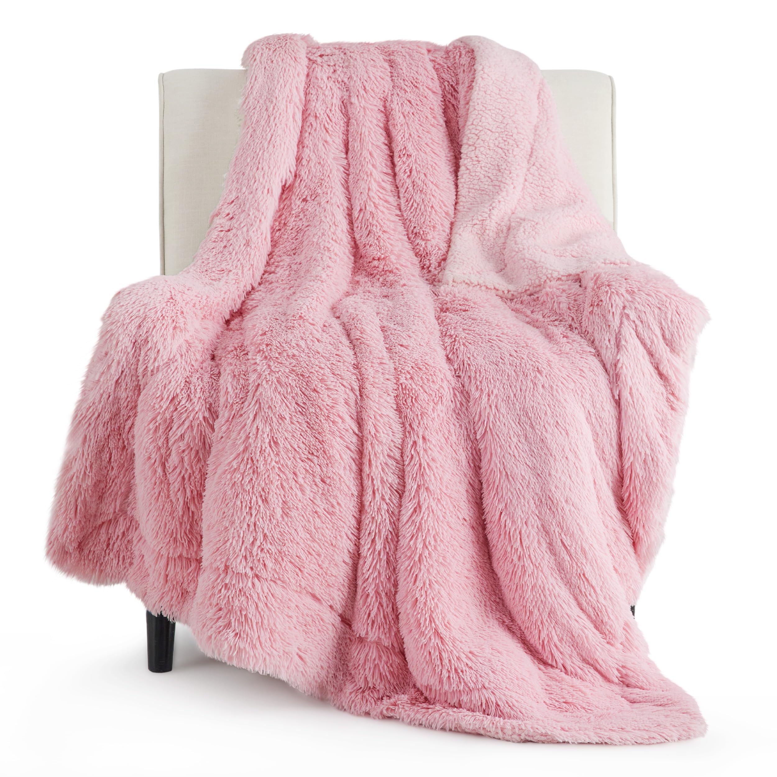Bedsure GentleSoft Fuzzy Sherpa Faux Fur Twin Blanket Pink Cozy Gifts for Women Men, Soft Fleece Plush Warm Minky Thick Blanket 