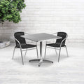 Flash Furniture Lila 31.5 Square Aluminum Indoor-Outdoor Table Set with 2 Black Rattan Chairs