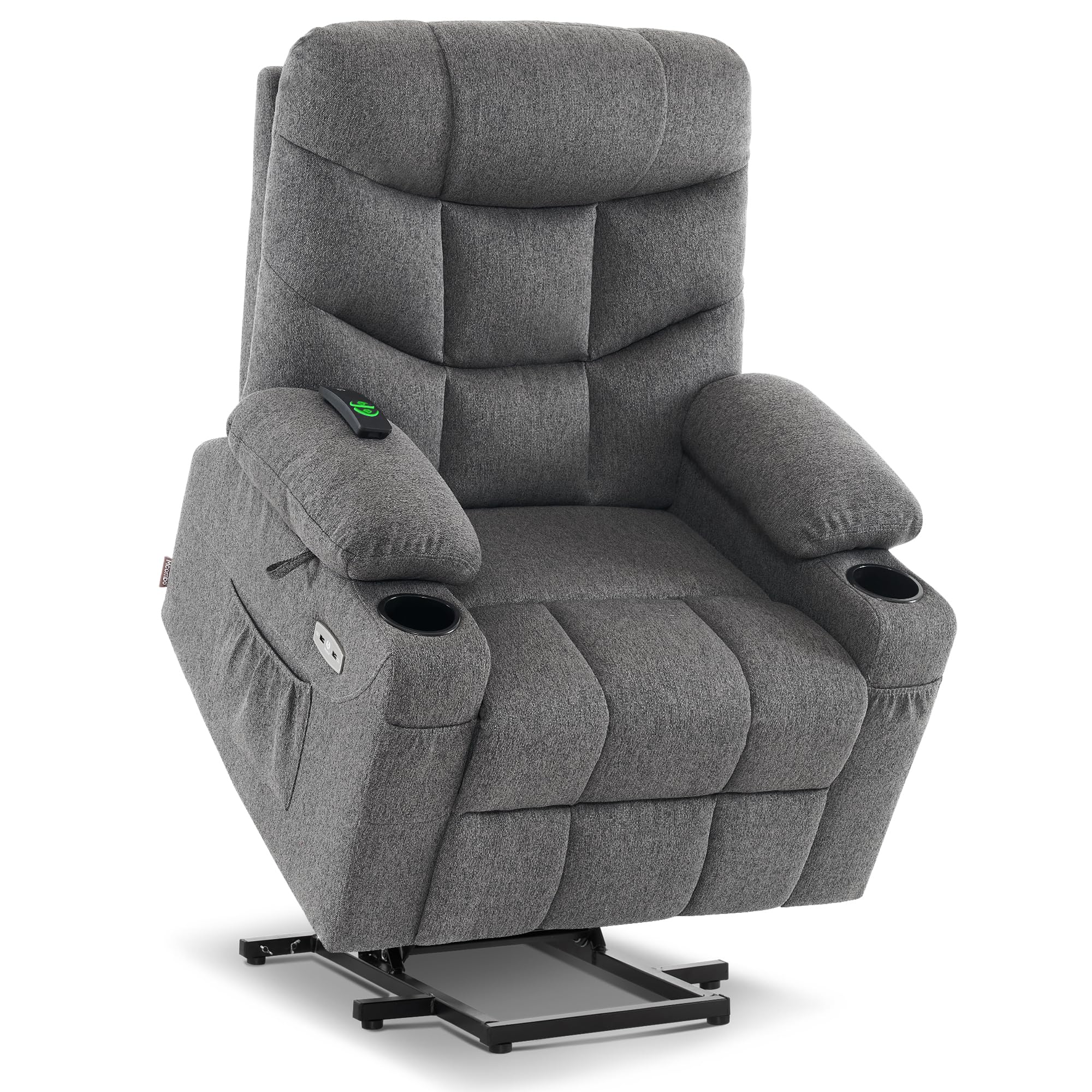 MCombo Power Lift Recliner Chair with Extended Footrest for Elderly People, Fabric 7287 (Dark Gray, Medium-Regular)