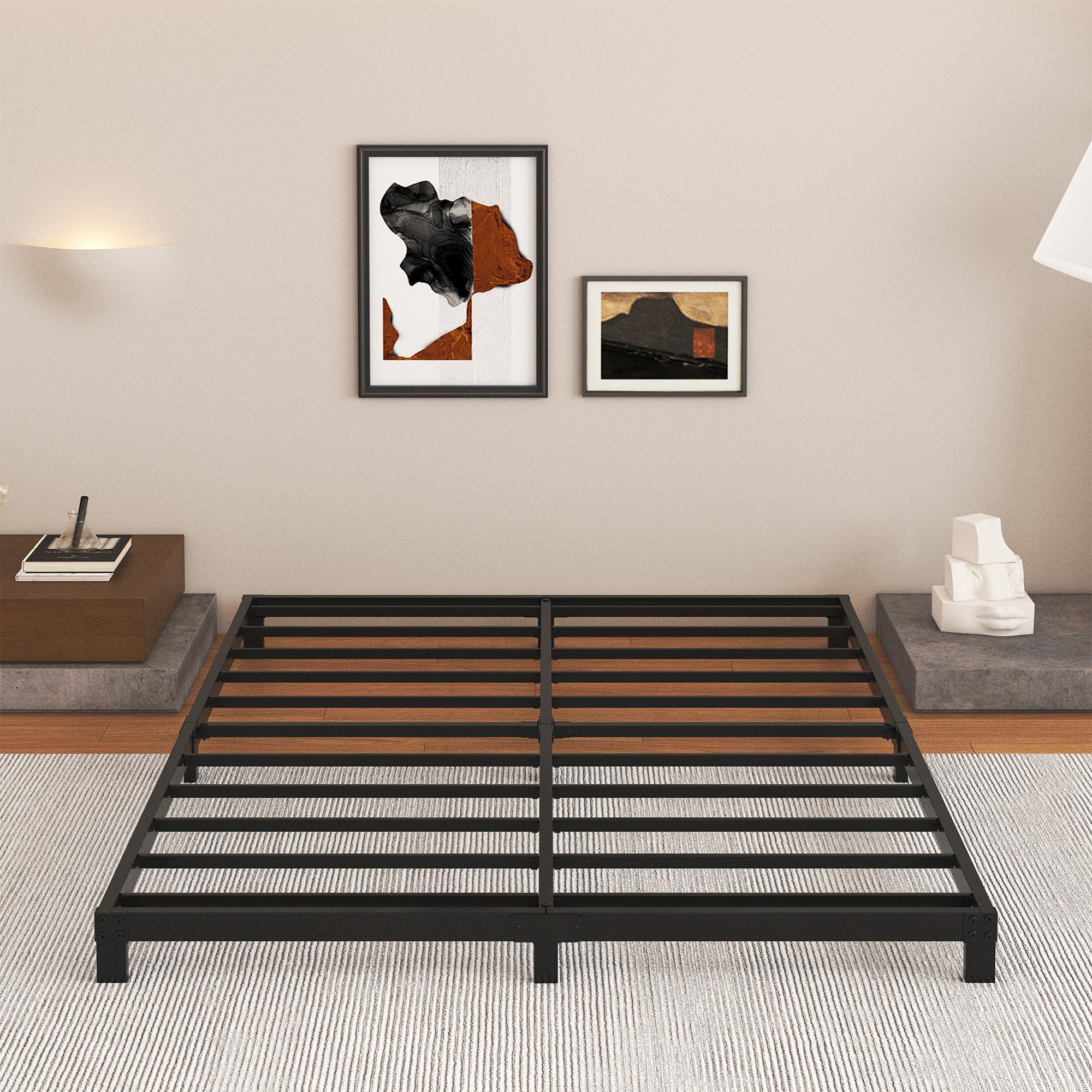 Cieemine 5 Inch Low King Size Bed Frame, Heavy Duty Bed Frame King Size Low Profile, No Box Spring Needed, Easy Assembly, Noise 