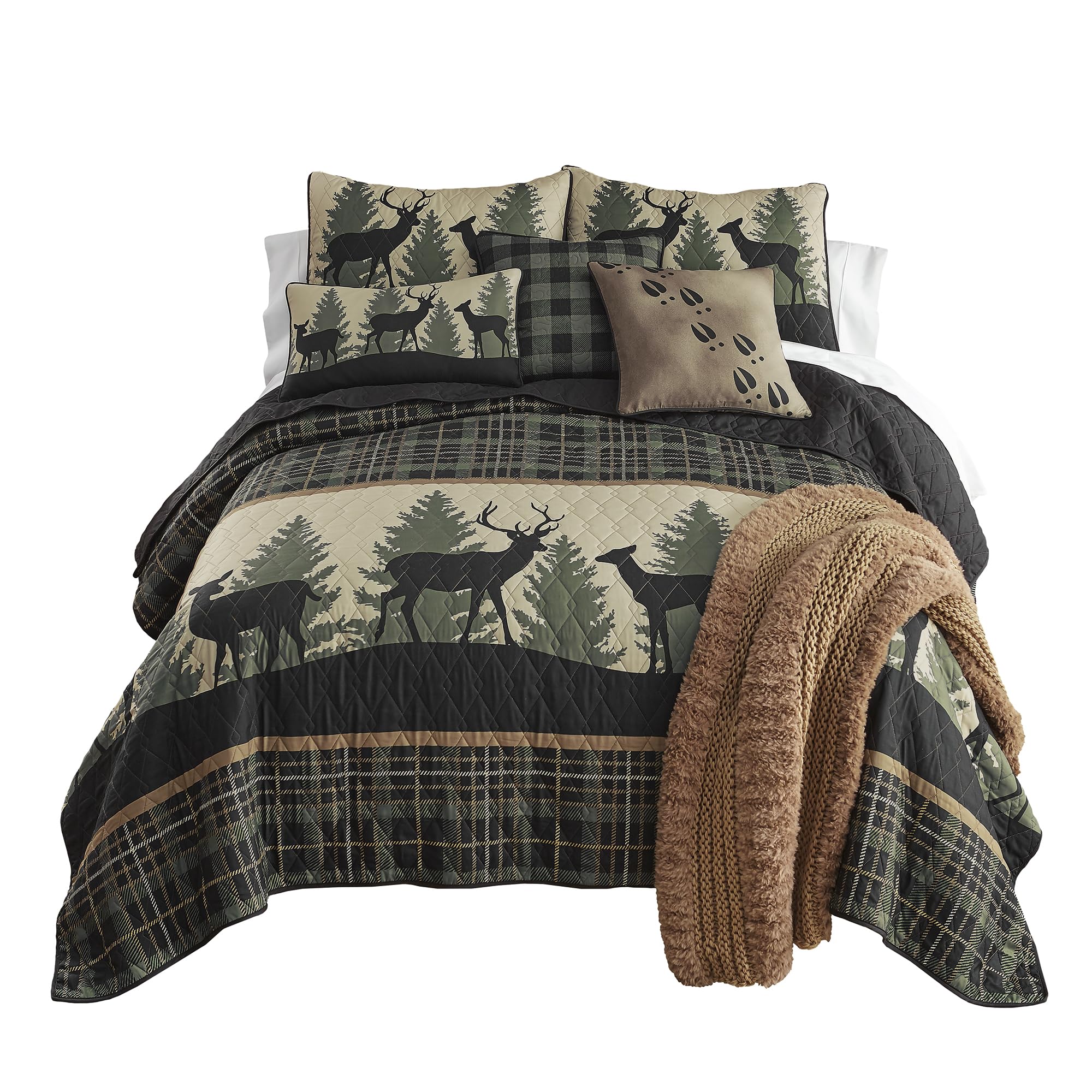 Donna Sharp King Polyester Bedding Set - 3 Piece - Deer Walk Lodge Quilt Set with King Size Quilt and Two King Pillow Shams - Fi