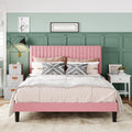 Allewie Queen Bed Frame, Velvet Upholstered Platform Bed with Adjustable Vertical Channel Tufted Headboard, Mattress Foundation 