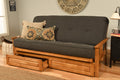 Kodiak Furniture Monterey Futon Set with Storage Drawers, with Butternut Base and Linen Charcoal Mattress
