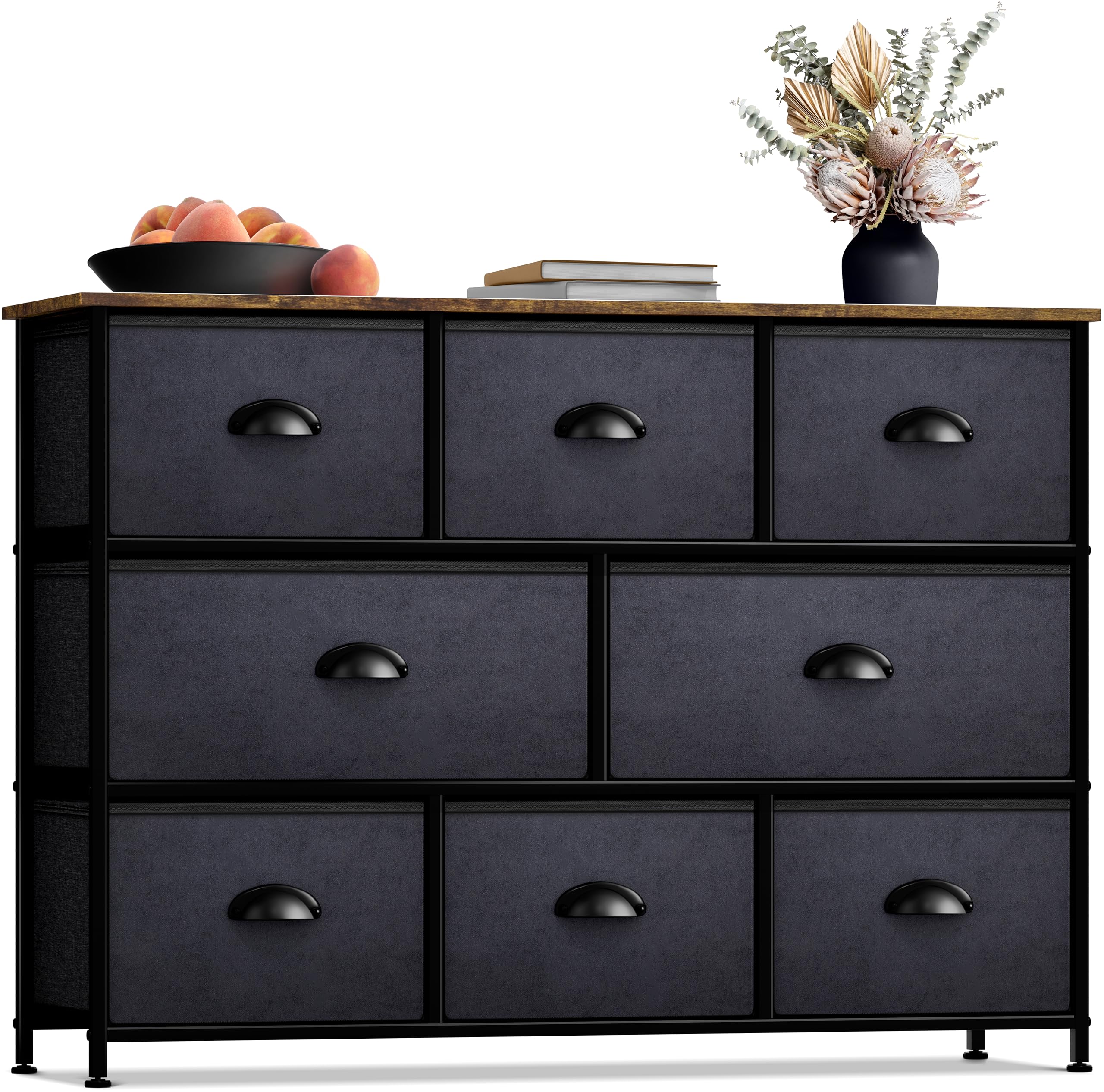 Sorbus Dresser with 8 Drawers - Chest Organizer Unit with Steel Frame Wood Top & Handle Easy Pull Fabric Bins for Clothes - Wide