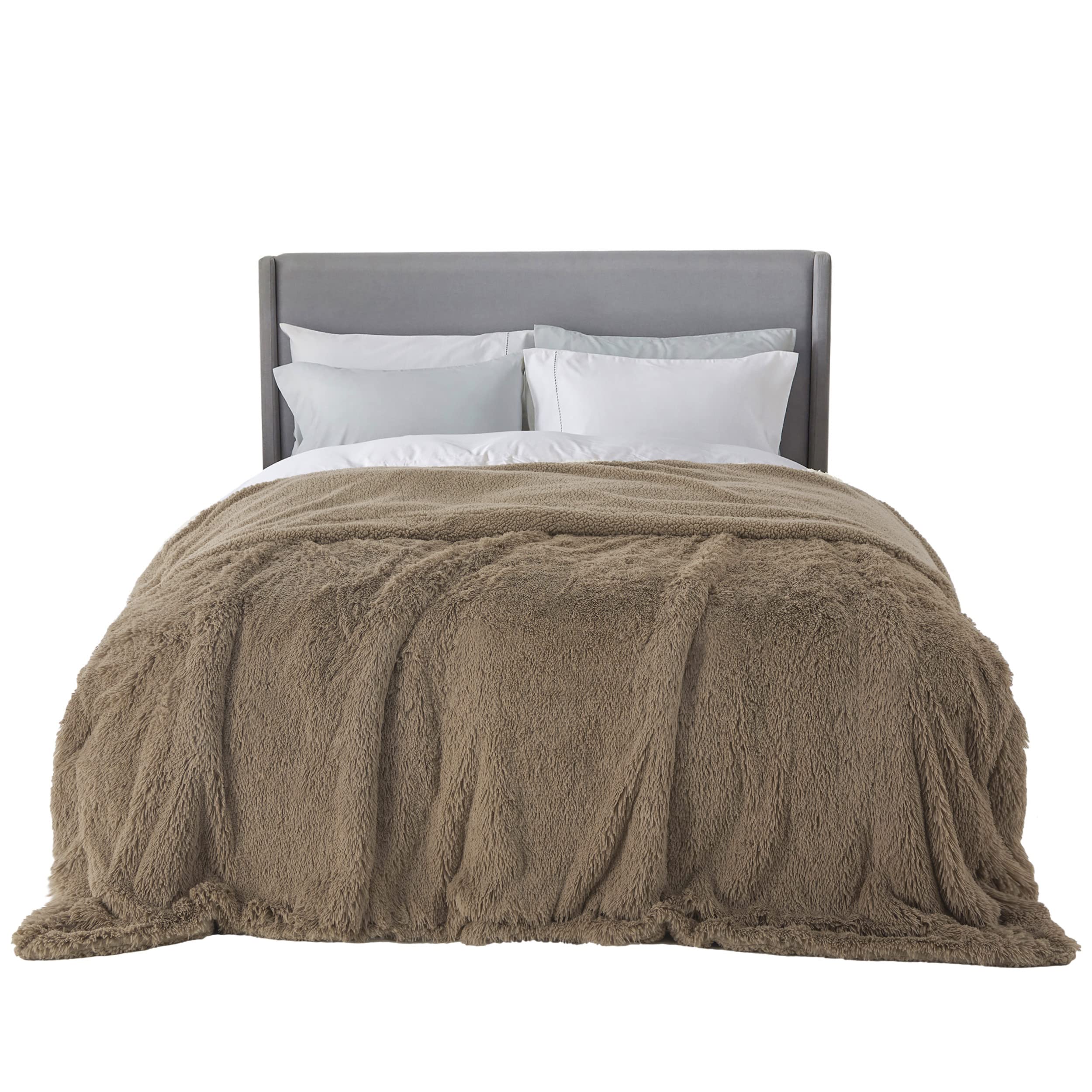 Bedsure Faux Fur Blankets Queen Size Taupe - Fuzzy, Fluffy, and Shaggy Faux Fur, Soft and Thick Sherpa, Cozy Warm Decorative Gif