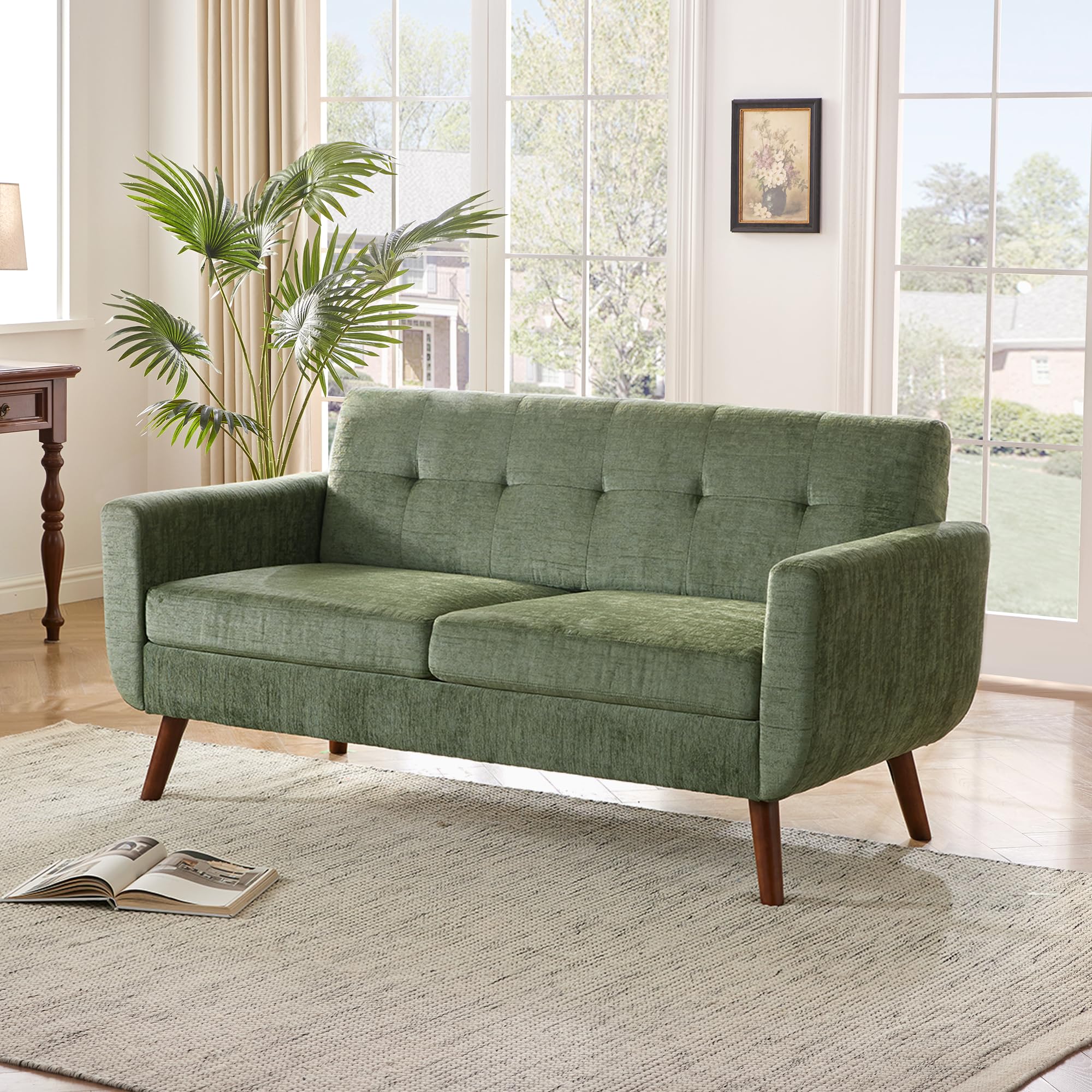 Tbfit 77.2 W Linen Sofa Couch, Mid Century Modern Decor Loveseat Couches for Living Room, Button Tufted Upholstered Small Couch 