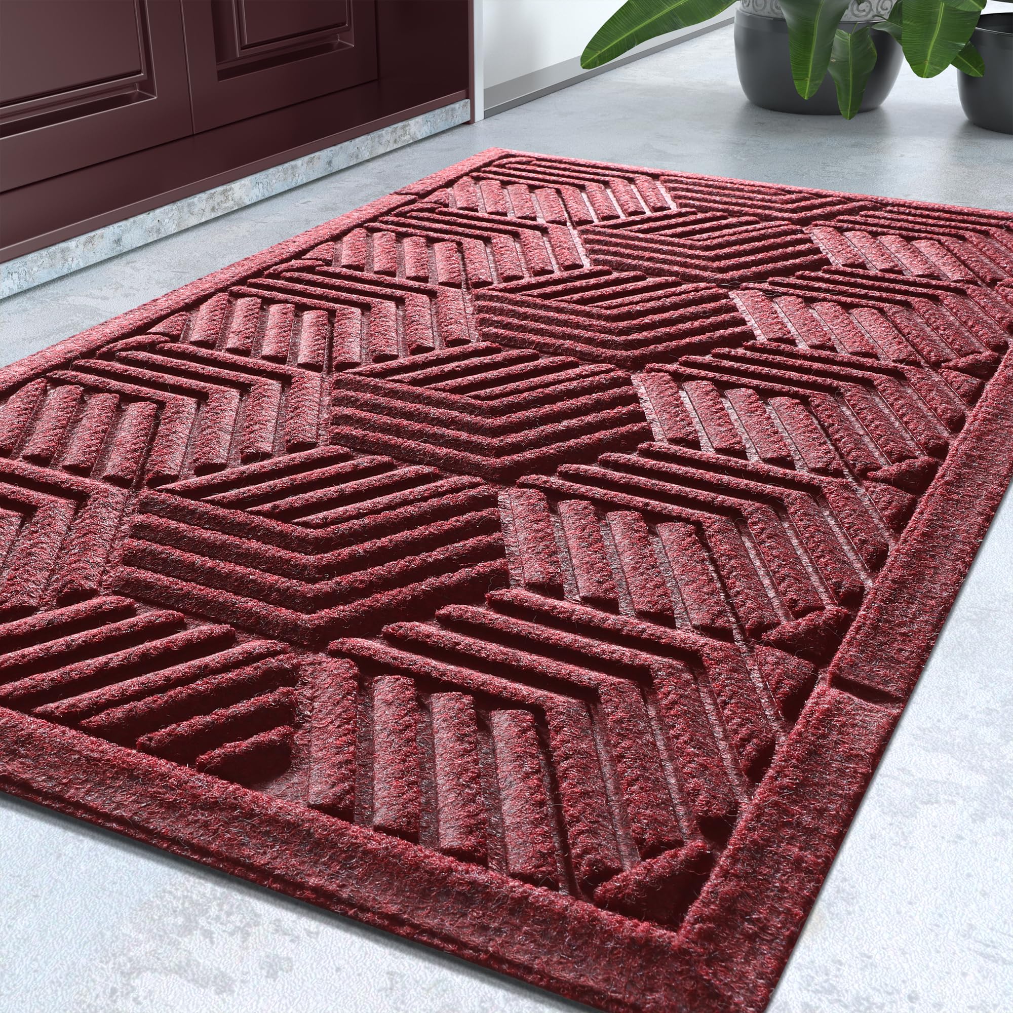 Yimobra Front Door Mat Outside Entrance 29.5x17, Waterproof Heavy Duty Outdoor Mats for Front Door, Non Slip Rubber Entry Mat fo