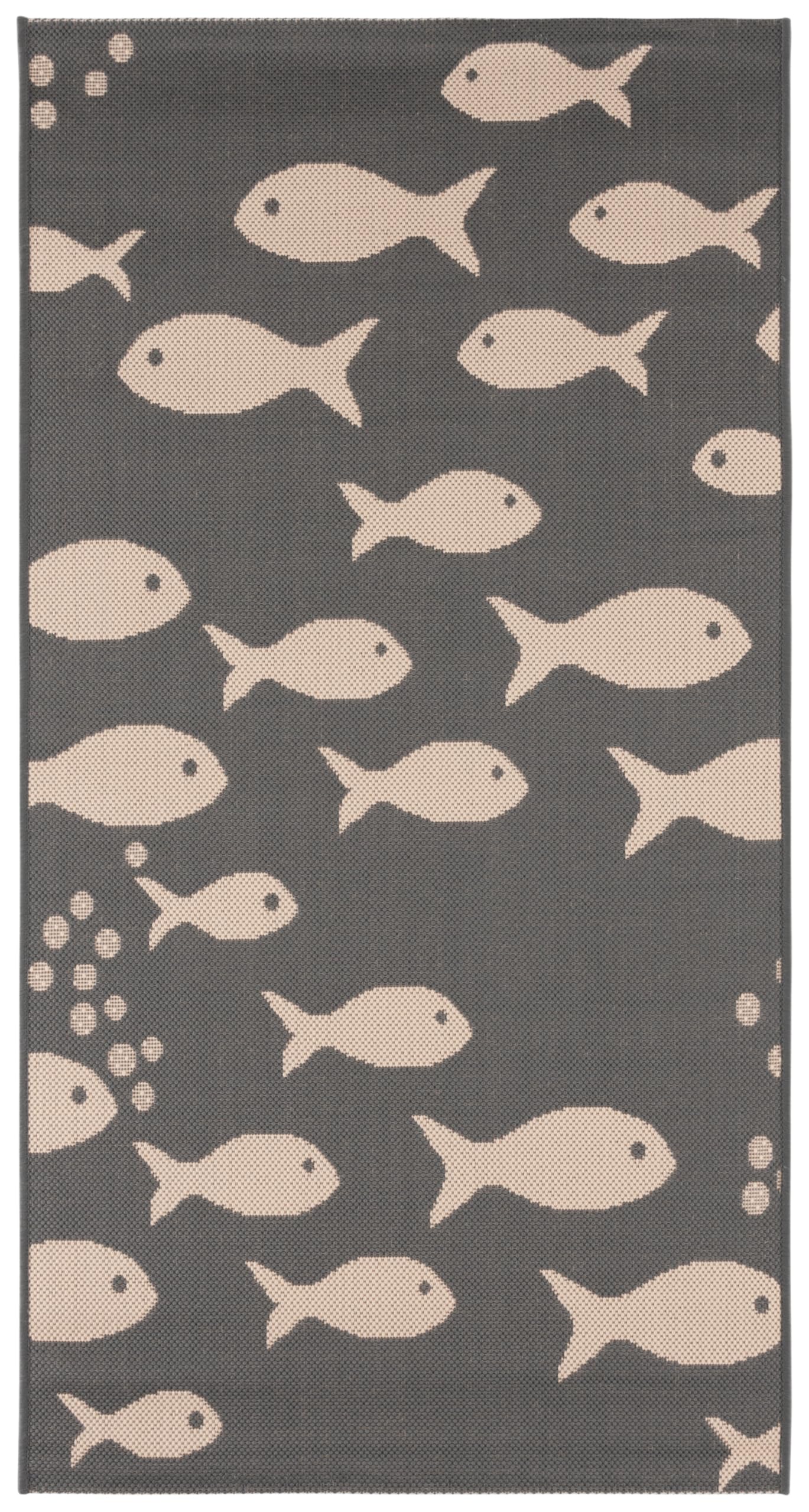 SAFAVIEH Courtyard Collection Accent Rug - 27 x 5, Dark Grey & Beige, Non-Shedding & Easy Care, Indoor/Outdoor & Washable-Idea