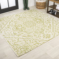 JONATHAN Y Boho Medallion Indoor Outdoor Square Area Rug 5X5 Cream/Green, Estrella Textured Weave for Backyard, Patio, Porch, Ea