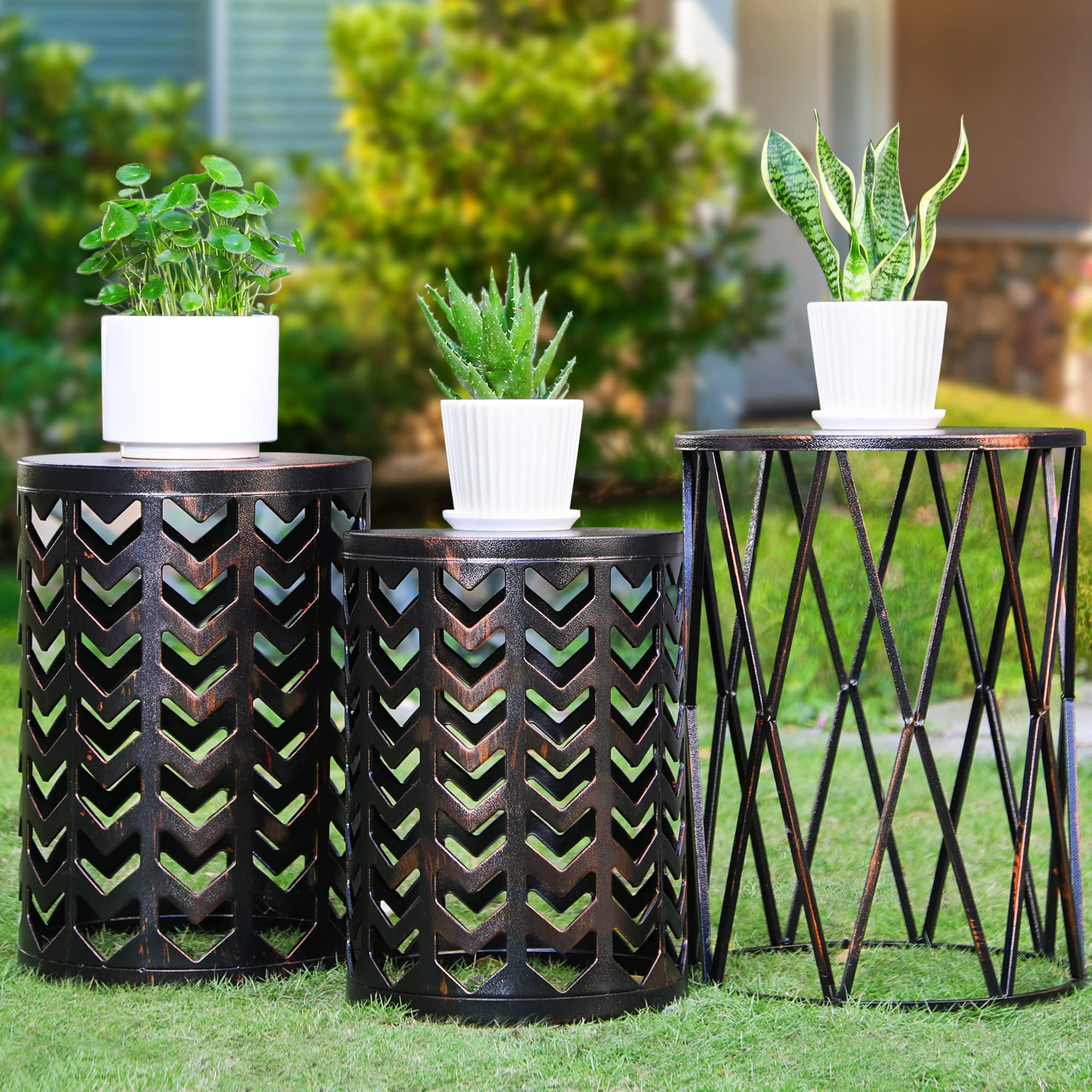 Y&M Set of 3 Heavy-Duty Round End Table, Side Table, Coffee Table for Indoor Multifunctional Use, Outdoor Decorative Garden Stoo