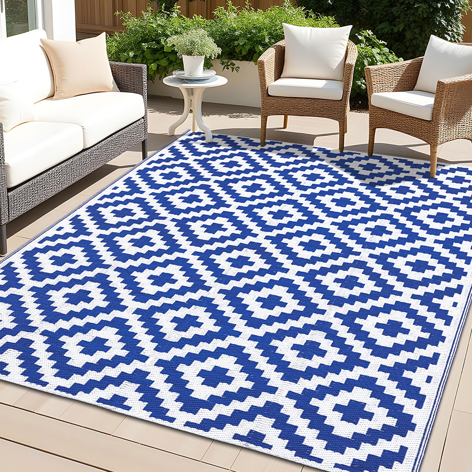 OLANLY Waterproof Outdoor Rug 4x6 ft, Outdoor Plastic Straw Rug for Camping, RV Mat Outside, Outdoor Carpet for Porch, Deck, Bac