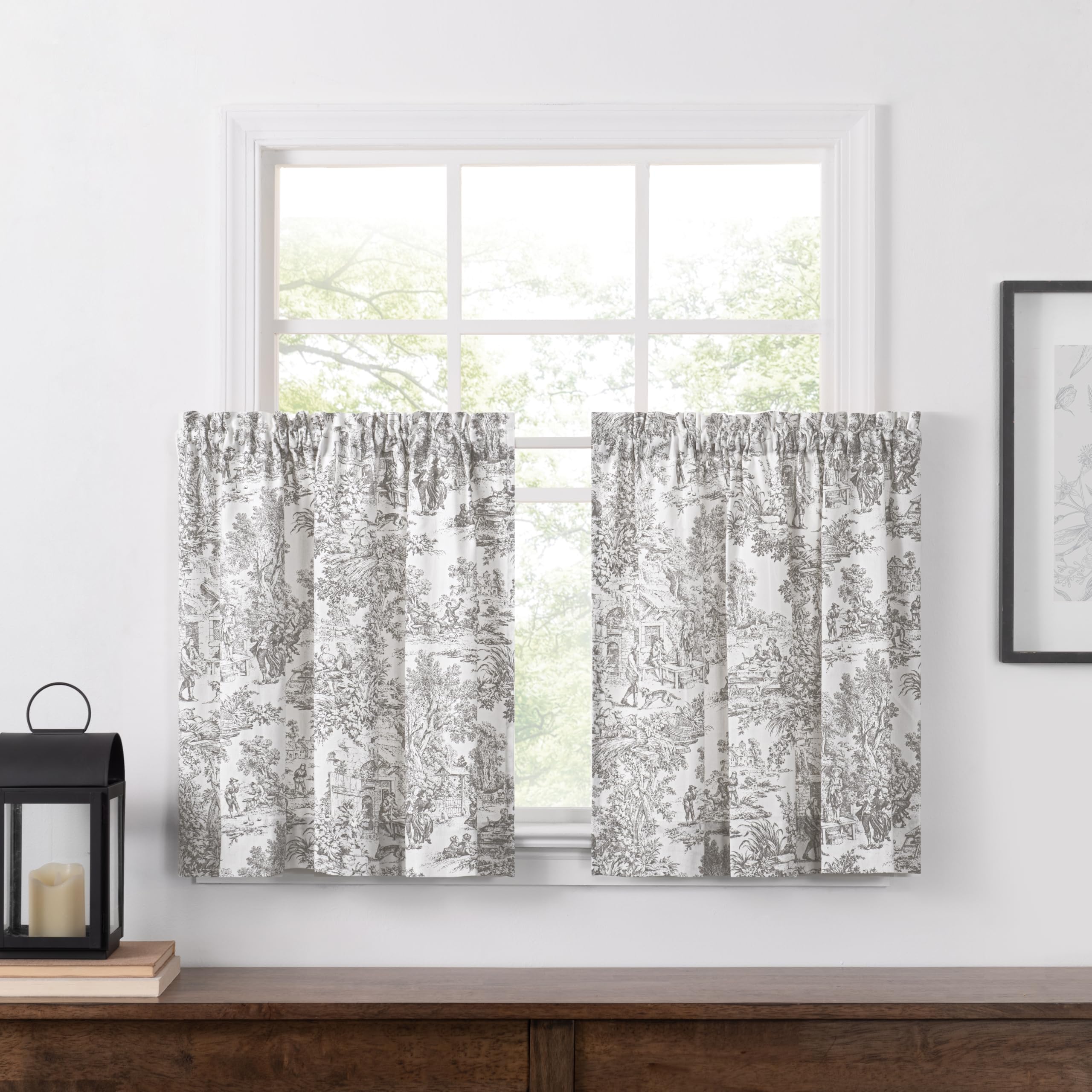 Ellis Curtain Victoria Park Toile 68 x 36 Tailored Tiers, Grey