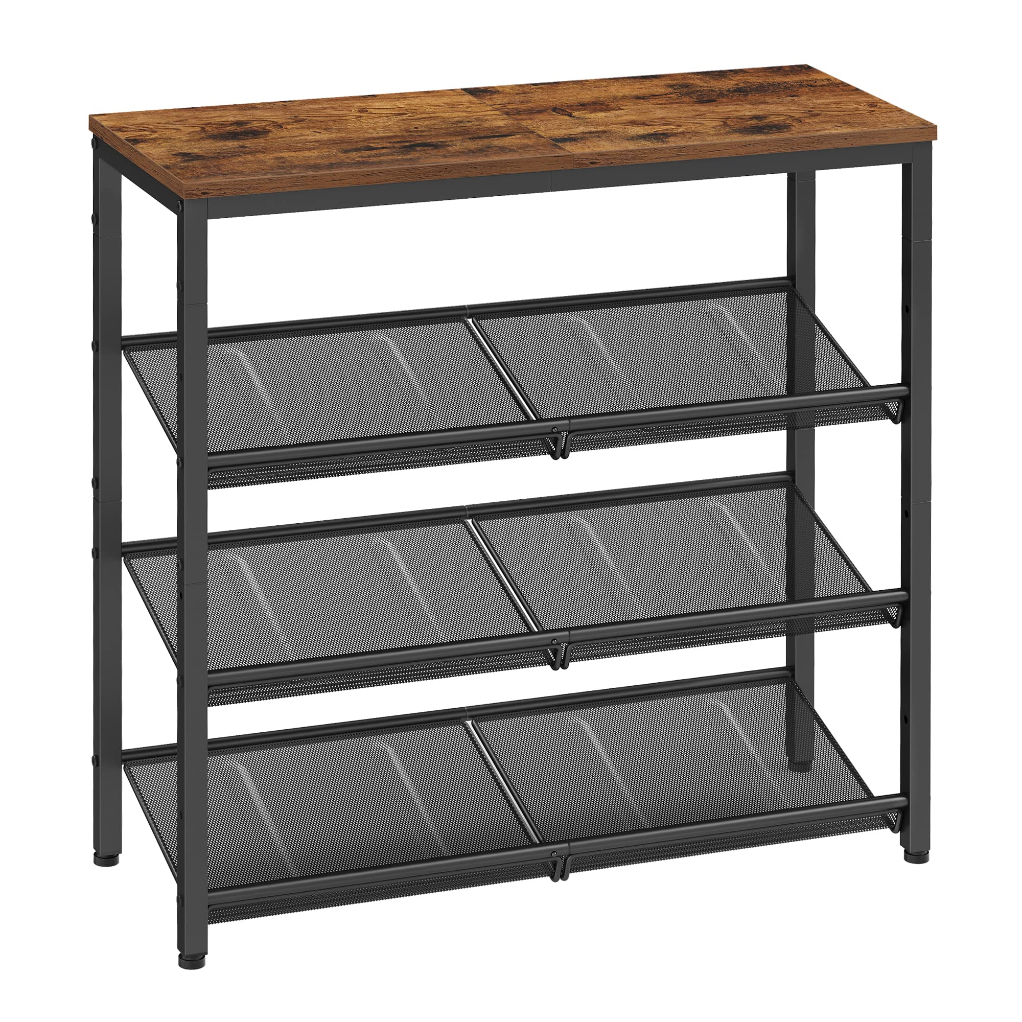 VASAGLE Shoe Rack for Entryway, 4 Tier Shoe Storage Shelves, 12-15 Pairs Shoe Organizer, with Sturdy Wooden Top and Steel Frame,