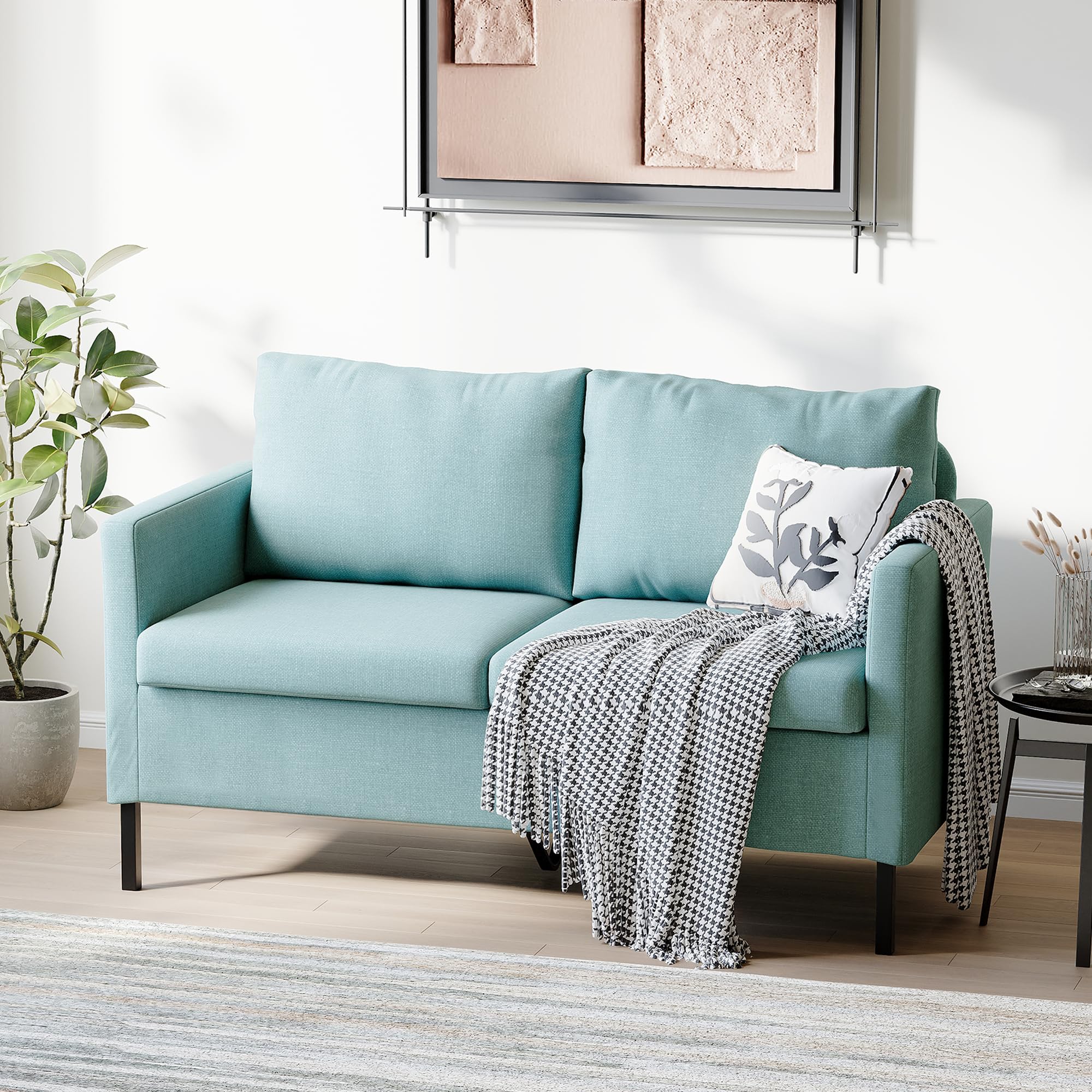 TYBOATLE 51  W Linen Fabric Upholstered Modern Loveseat Sofa Couch for Living Room, Love Seats 2-Seater Furniture w/Iron Legs fo