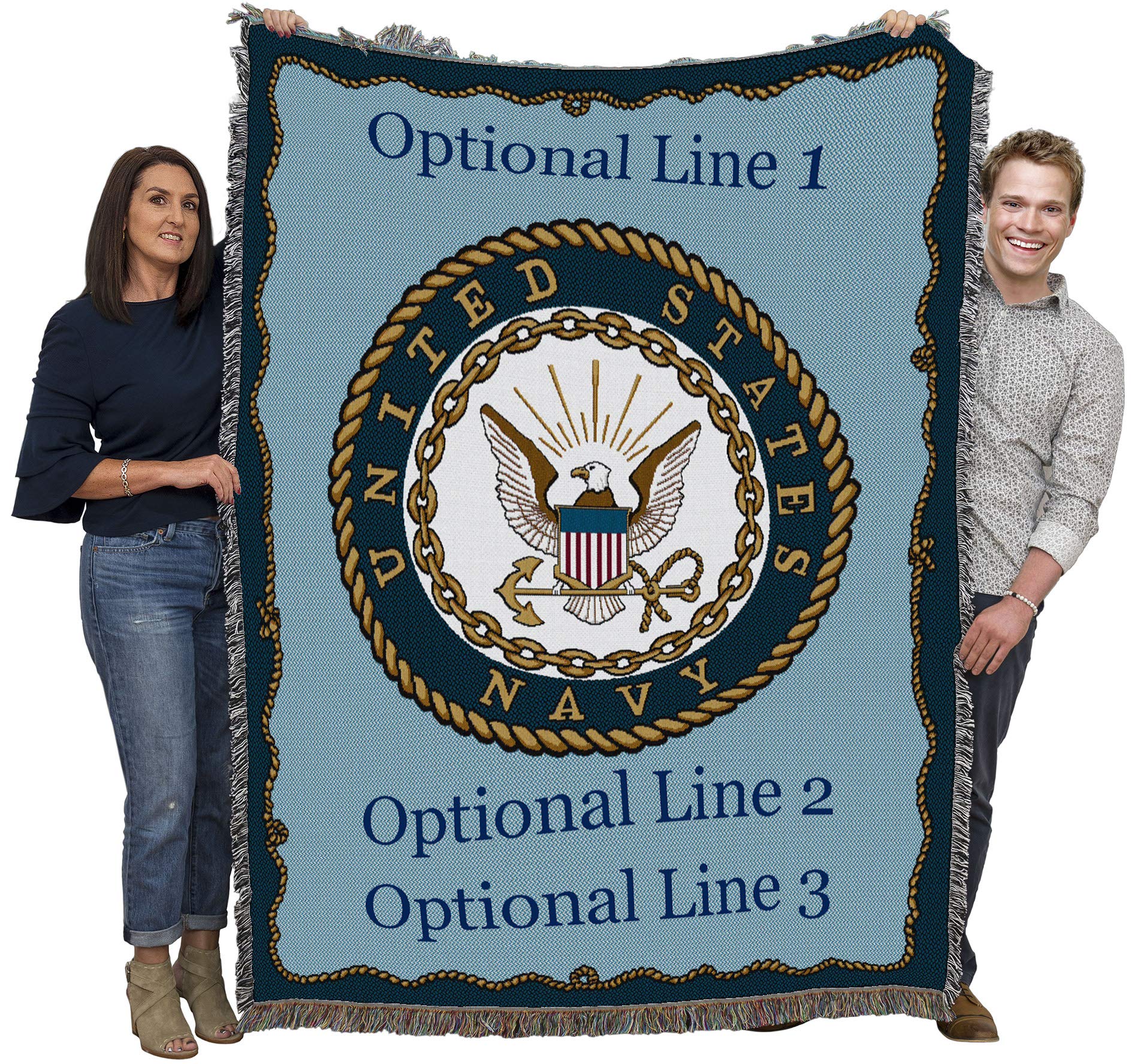Pure Country Weavers PCW - US Navy - Emblem Blanket - Personalized - Custom Gift Military Tapestry Throw Woven from Cotton - Mad