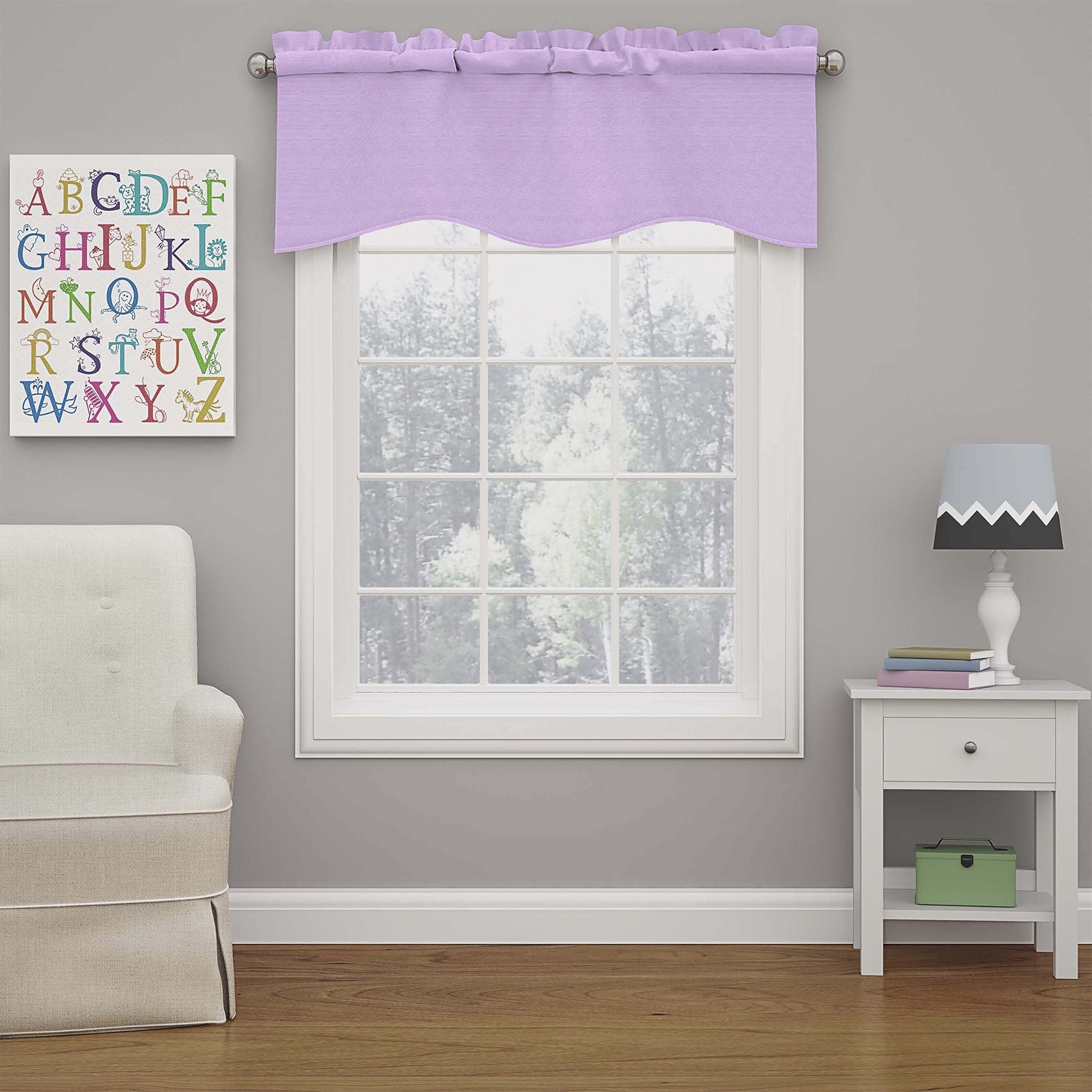 ECLIPSE Kendall Modern Scalloped Valance Rod Pocket Window Curtain for Kitchen or Bathroom, 42 x 18, Light Purple