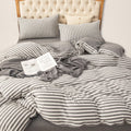 PURE ERA Jersey Knit Duvet Cover Set 100% T-Shirt Heather Cotton Super Soft Comfy Classic Striped Design, with Zipper Closure, G