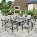 HERAS HOUSE 9 Pieces Patio Dining Set, Outdoor Table and Chairs Set for 8, 8 x Brown Textilene Dining Chair and 60 Square Metal