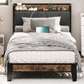 LIKIMIO Twin Bed Frames, Storage Headboard with Charging Station, Solid and Stable, Noise Free, No Box Spring Needed, Easy Assem