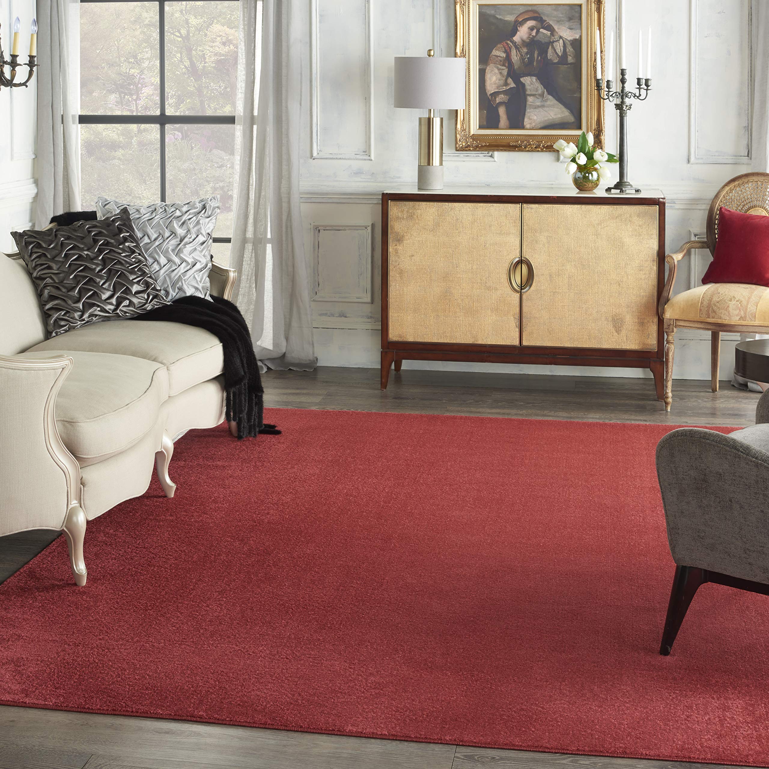 Nourison Essentials Indoor/Outdoor Brick Red 9 x 12 Area Rug, Easy Cleaning, Non Shedding, Bed Room, Living Room, Dining Room,