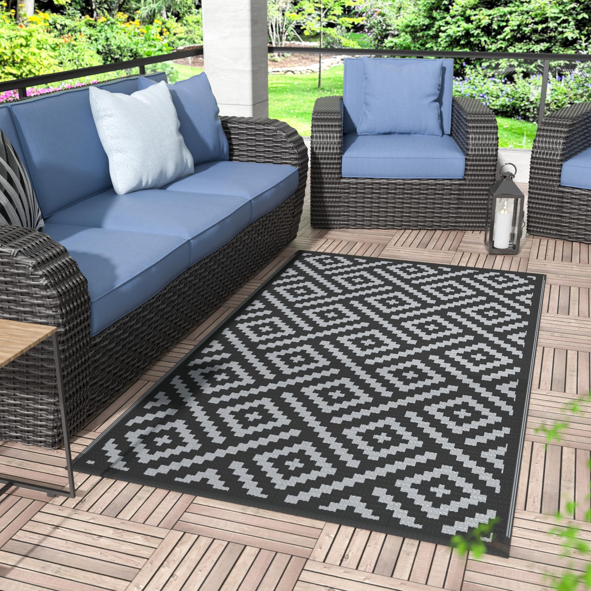 GENIMO Outdoor Rugs 3x5 Waterproof, Reversible Mats, Outdoor Area Rug, Plastic Outside Carpet, Eeometric Rv Mat for Patio Campin