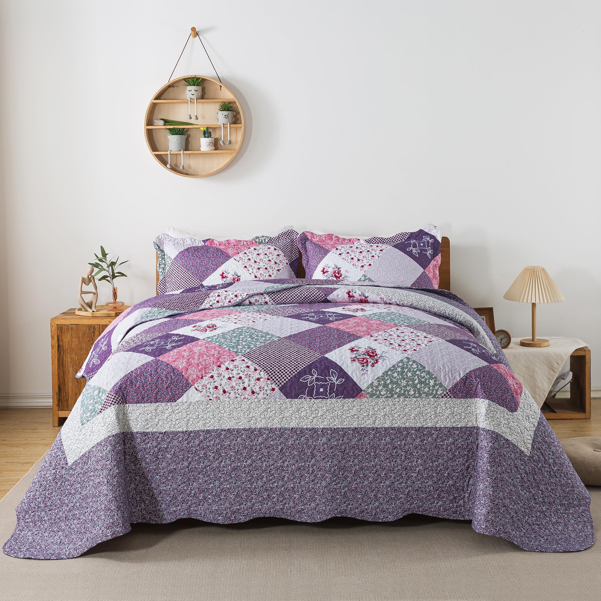 HoneiLife Quilt Sets Twin Size - 100% Microfiber Quilt Set, 2-Piece Lightweight Bedspreads Reversible Coverlets Rustic Bed Cover