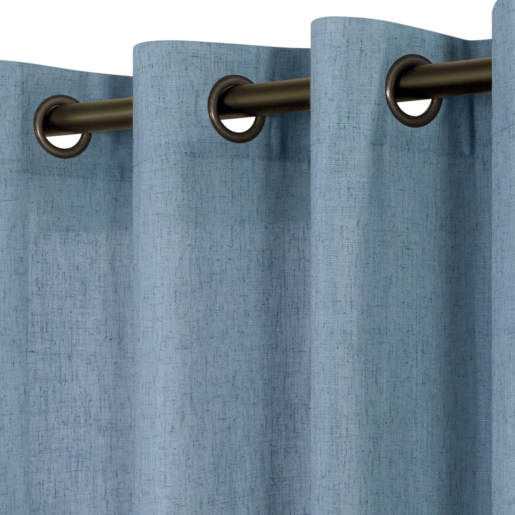 KOUFALL Stone Blue Linen Curtains for Bedroom,2 Panels Bronze Grommet Semi Sheer Dusty Blue Curtains for Living Room,Grey Blue,8