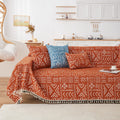 HANDONTIME Boho Aztec Sofa Slipcover for Sofa/Couch Farmhouse Geometric Couch Protector for Dogs with Tassel Brick Orange Couch 