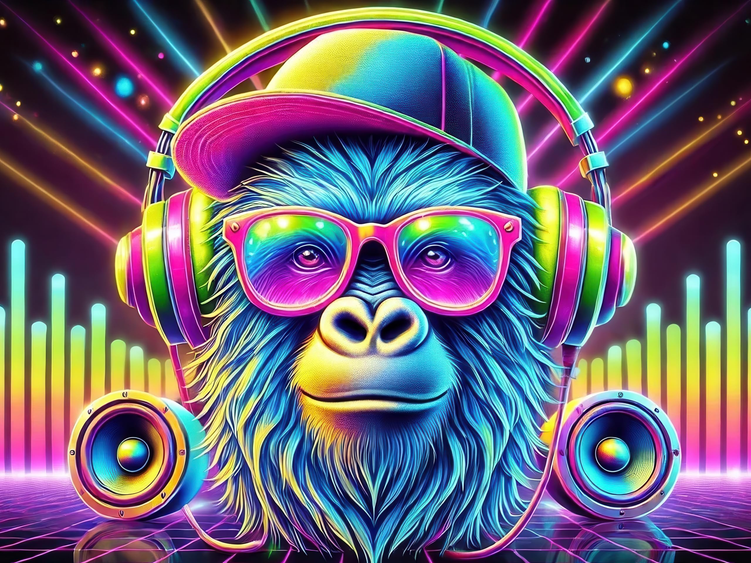 BlissYard Blacklight Tapestry Bedroom DJ Gorilla Music Tapestry 78x59 Inch Funny Monkey Wall Hanging Decor UV Reactive Glow in t
