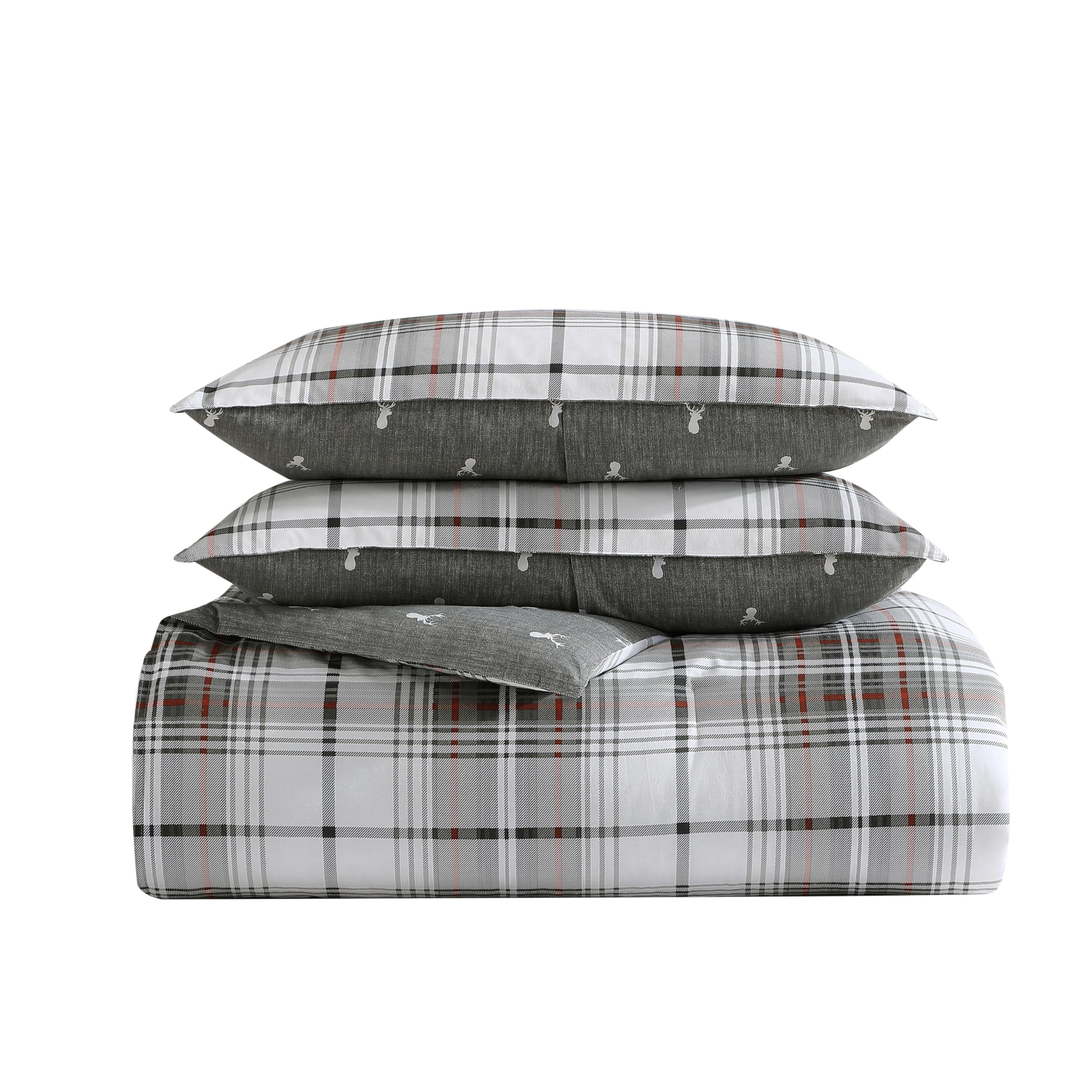 Eddie Bauer - Queen Comforter Set, Reversible Cotton Bedding with Matching Shams, Plaid Home Decor for All Seasons (Alder Grey/R