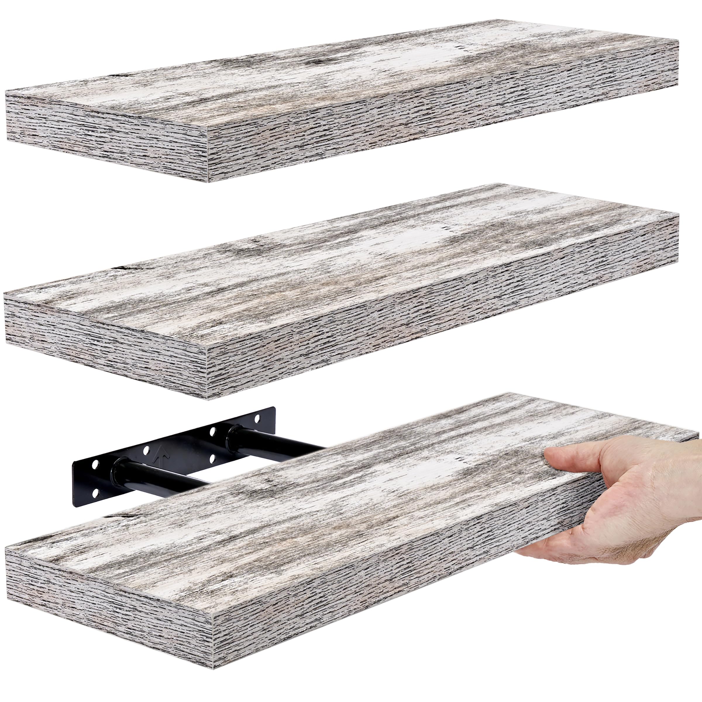 Sorbus Floating Shelves - 3 Pack 16 Inch Rustic Wall Shelves for Bedroom, Kitchen, Living Room, Bathroom Shelves, Home Decor, Of